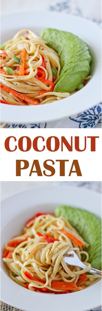 This delicate Coconut Pasta is ready in 15 minutes. This Coconut Pasta can easily be vegan or vegetarian or add chicken or shrimp!