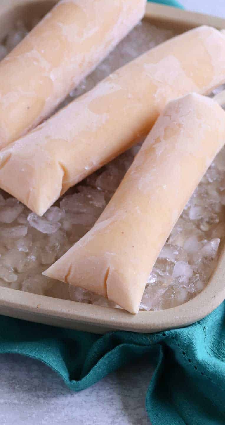 frozen custard dessert in bags on ice
