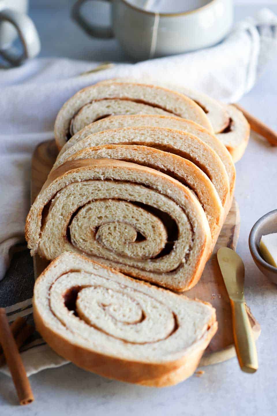 cinnamon swirl bread cut into slices